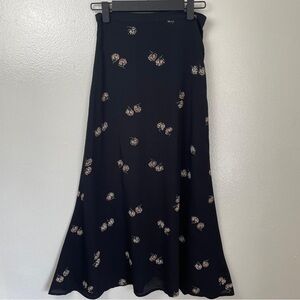 Reformation Black Floral Midi Skirt